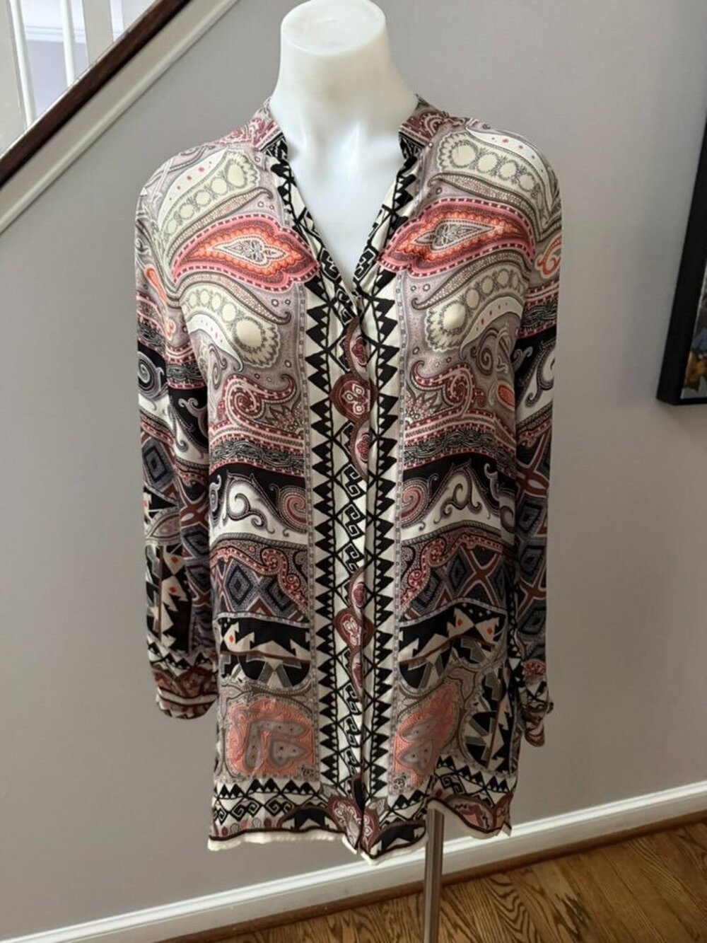 Etro Brown Paisley Print Silk Blouse Size 46
